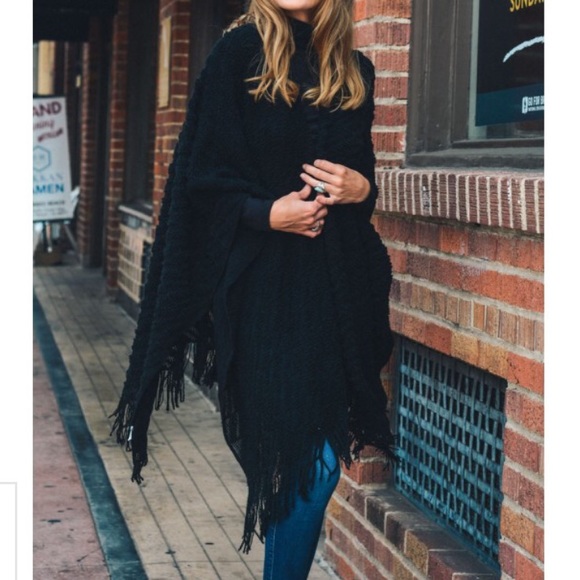 Black Soft Diagonal Knit Ruana - Picture 3 of 8